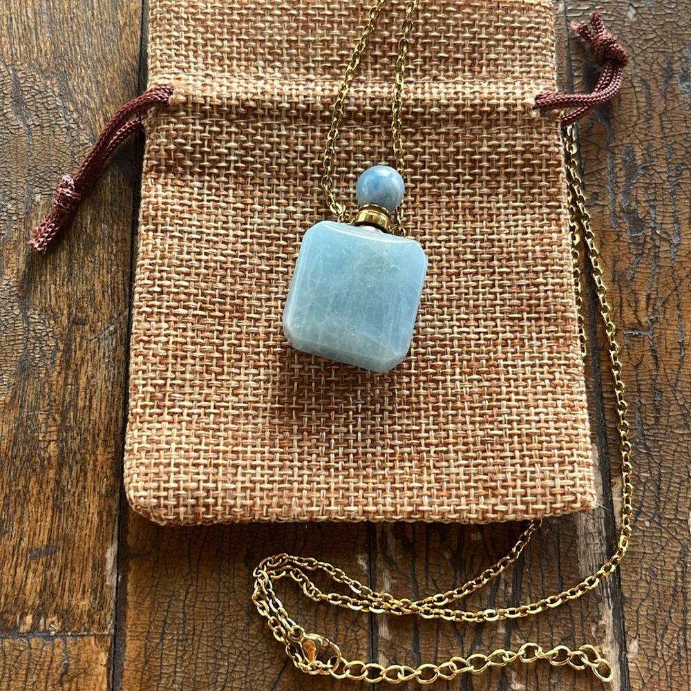 Aquamarine Perfume Bottle Aquamarine Bottle Necklace Gold Perfume Necklace